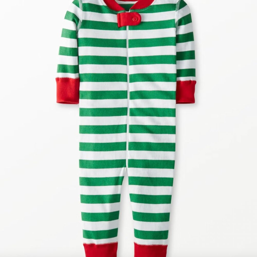 Hanna Anderson Baby Striped Zip Sleeper Tree Green/White/Red
